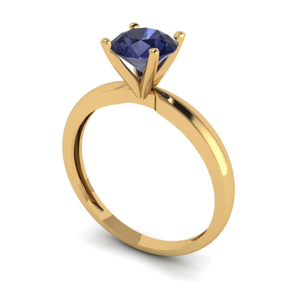 1 cttw Simulated Blue Sapphire Solitaire  Engagement Ring - Solid Gold (Round Cut,6.5mm)