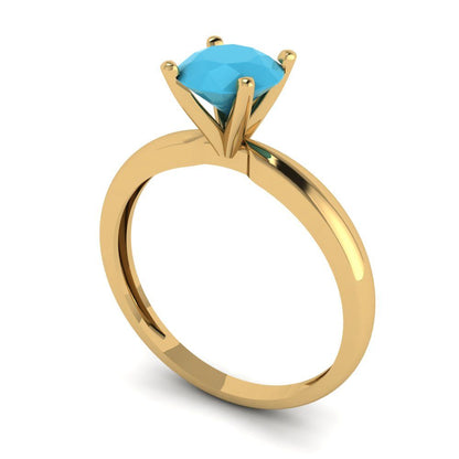 1 cttw Simulated Turquoise Solitaire  Engagement Ring - Solid Gold (Round Cut,6.5mm)