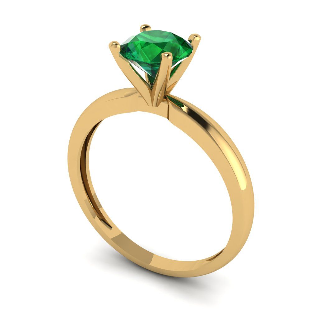 1 cttw Simulated Emerald Solitaire  Engagement Ring - Solid Gold (Round Cut,6.5mm)