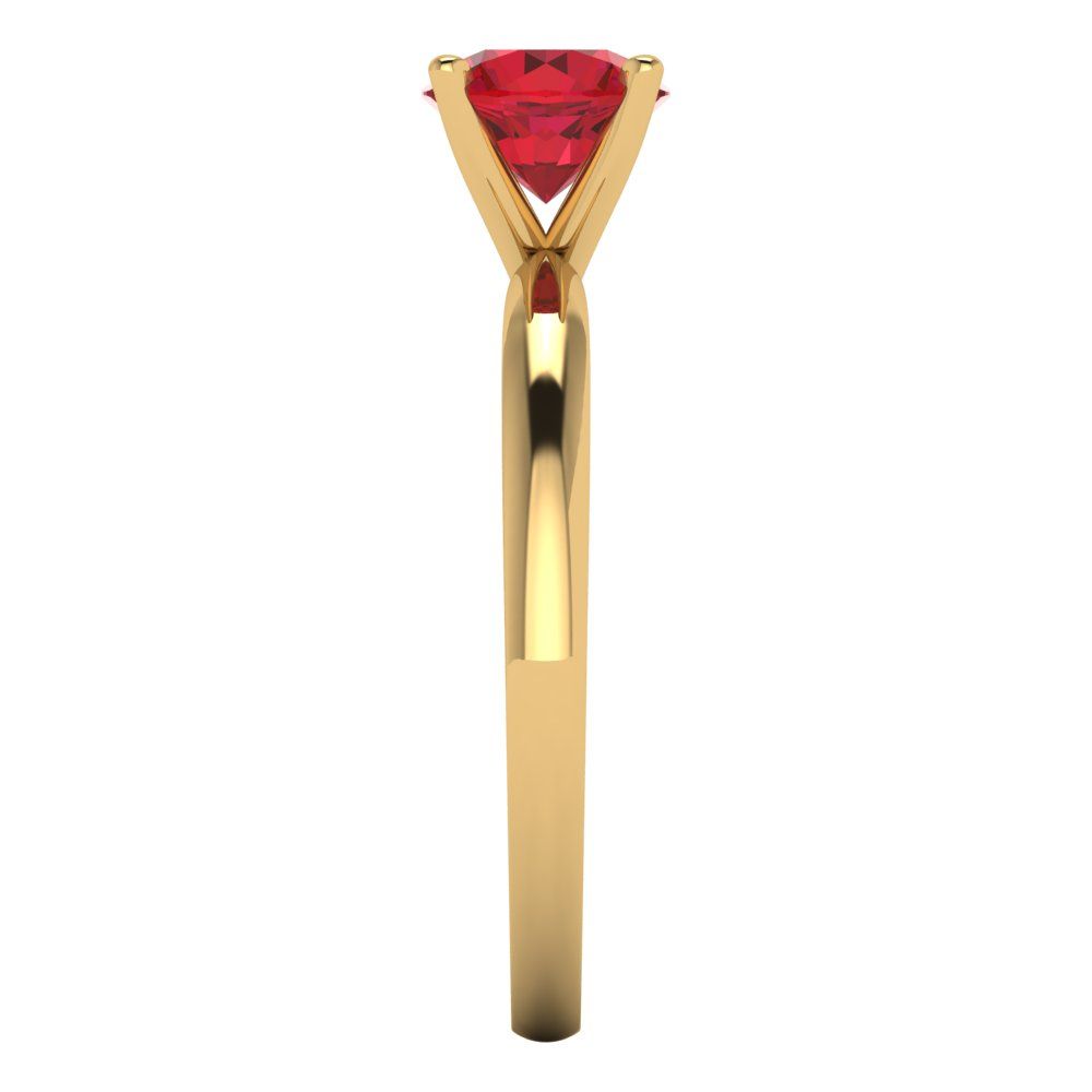 1 cttw Simulated Ruby Solitaire  Engagement Ring - Solid Yellow Gold (VVS1, Round Cut,6.5mm)