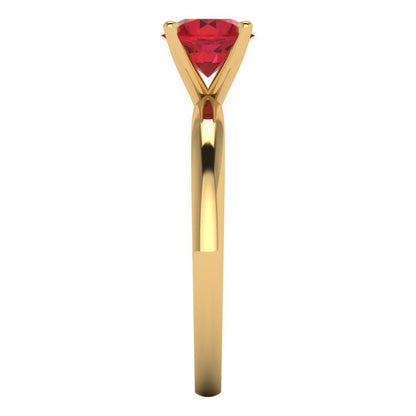 1 cttw Simulated Ruby Solitaire  Engagement Ring - Solid Yellow Gold (VVS1, Round Cut,6.5mm)