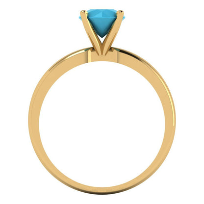 1 cttw Simulated Turquoise Solitaire  Engagement Ring - Solid Gold (Round Cut,6.5mm)