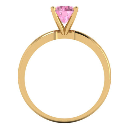 1 cttw Zirconia Simulated Pink Diamond Solitaire  Engagement Ring - Solid Gold (VVS1, Round Cut,6.5mm)