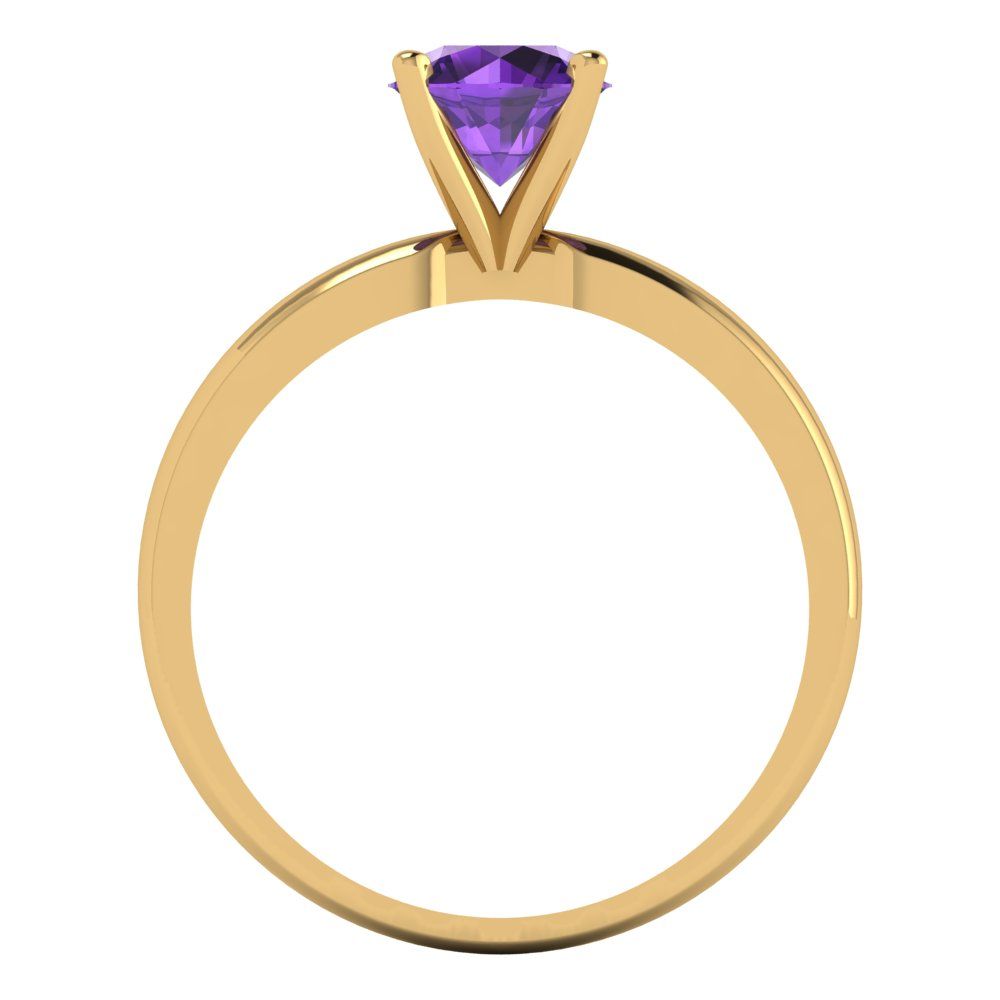 1 cttw Natural Amethyst Solitaire  Engagement Ring - Solid Gold (Round Cut,6.5mm)