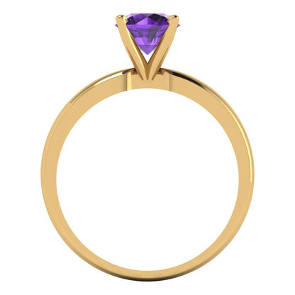 1 cttw Natural Amethyst Solitaire  Engagement Ring - Solid Gold (Round Cut,6.5mm)