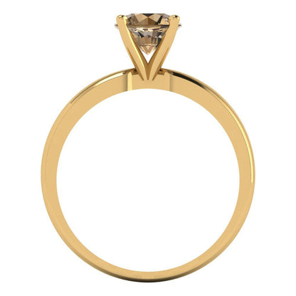 1 cttw Zirconia Simulated Champagne Diamond Solitaire  Engagement Ring - Solid Gold (VVS1, Round Cut,6.5mm)