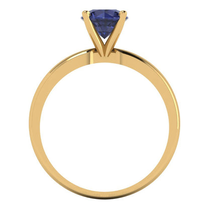 1 cttw Simulated Blue Sapphire Solitaire  Engagement Ring - Solid Gold (Round Cut,6.5mm)