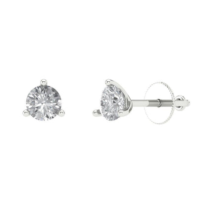 1 ctw Moissanite Studs Earrings | 5mm Round Cut White Gold Screw back | April Birthstone
