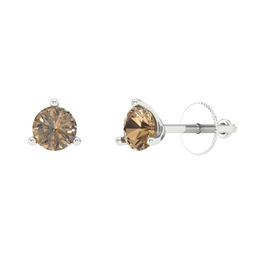 1 ctw Champagne Studs Earrings | 5mm Round Cut White Gold Screw back | April Birthstone