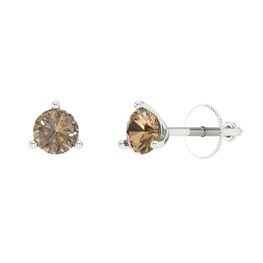 1 ctw Champagne Studs Earrings | 5mm Round Cut White Gold Screw back | April Birthstone