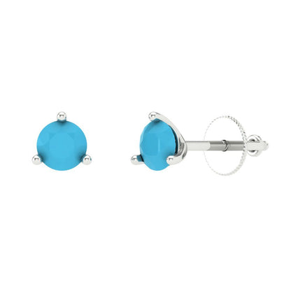 1 ctw Turquoise Studs Earrings | 5mm Round Cut White Gold Screw back | December Birthstone