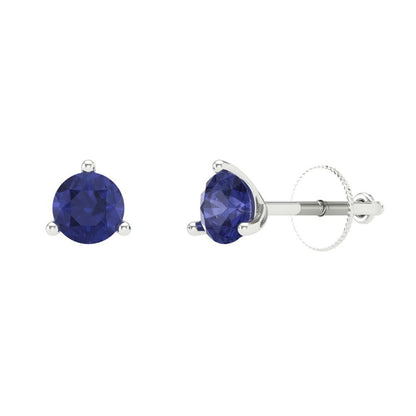 1 ctw Tanzanite Studs Earrings | 5mm Round Cut White Gold Screw back | December Birthstone