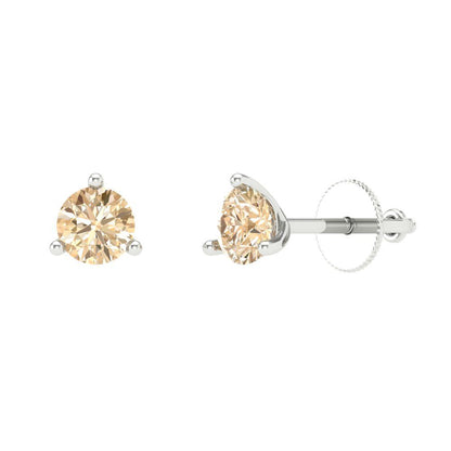 1 ctw Morganite Studs Earrings | 5mm Round Cut White Gold Screw back | February Birthstone