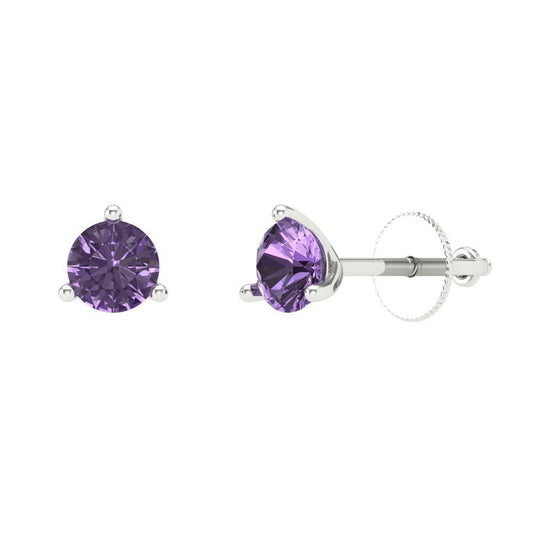 1 ctw Alexandrite Studs Earrings | 5mm Round Cut White Gold Screw back | June Birthstone