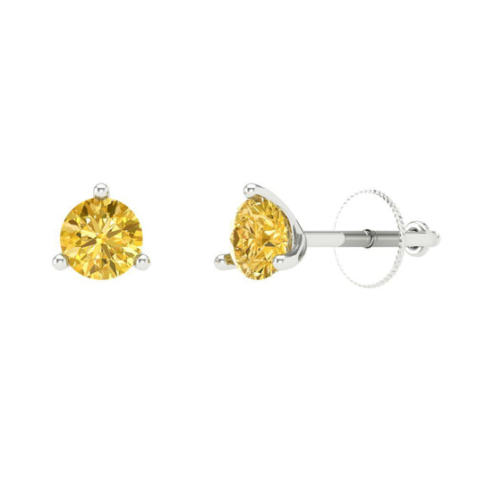 1 ctw Citrine Studs Earrings | 5mm Round Cut White Gold Screw back | November Birthstone