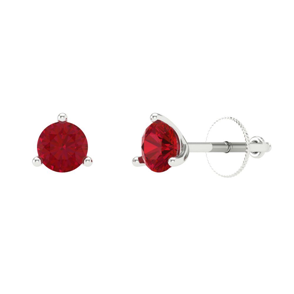 1 ctw Ruby Studs Earrings | 5mm Round Cut White Gold Screw back | July Birthstone
