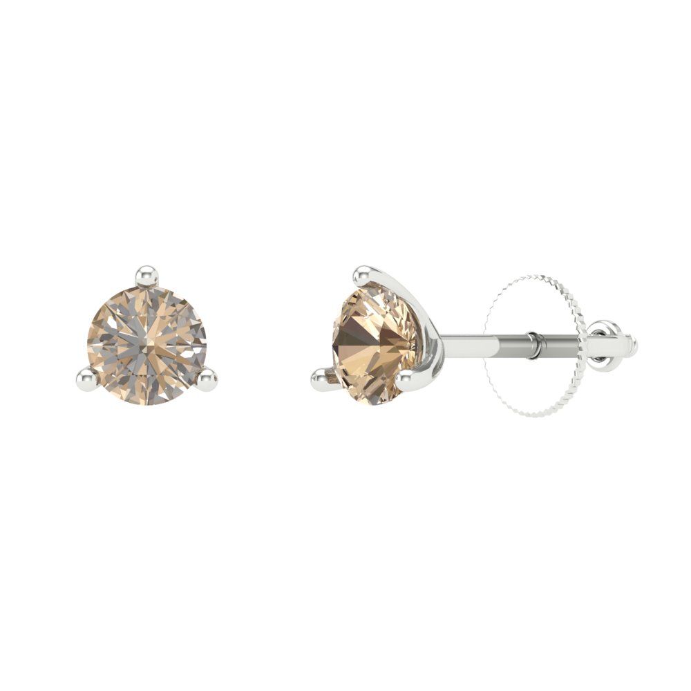1 ctw Yellow Moissanite Studs Earrings | 5mm Round Cut White Gold Screw back | April Birthstone