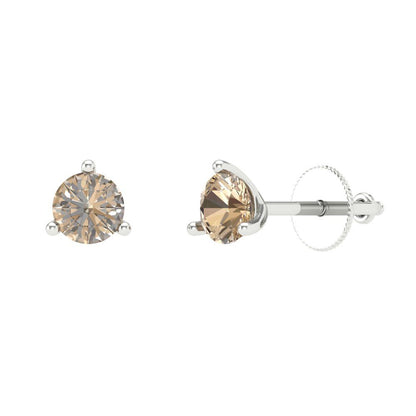 1 ctw Yellow Moissanite Studs Earrings | 5mm Round Cut White Gold Screw back | April Birthstone