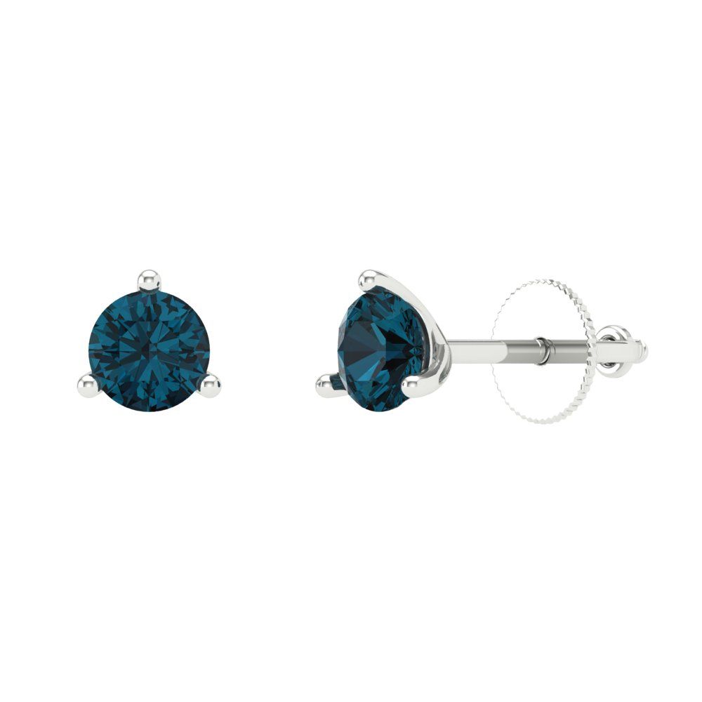 1 ctw London Blue Topaz Studs Earrings | 5mm Round Cut White Gold Screw back | December Birthstone