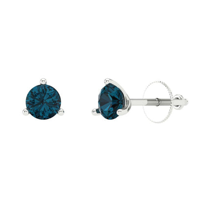 1 ctw London Blue Topaz Studs Earrings | 5mm Round Cut White Gold Screw back | December Birthstone