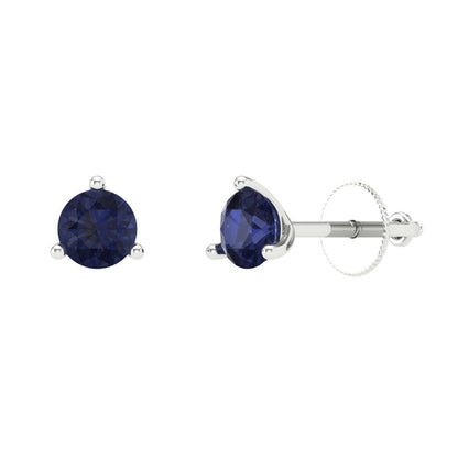 1 ctw Blue Sapphire Studs Earrings | 5mm Round Cut White Gold Screw back | September Birthstone