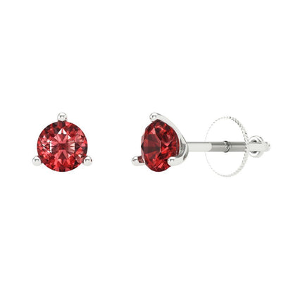 1 ctw Garnet Studs Earrings | 5mm Round Cut White Gold Screw back | January Birthstone