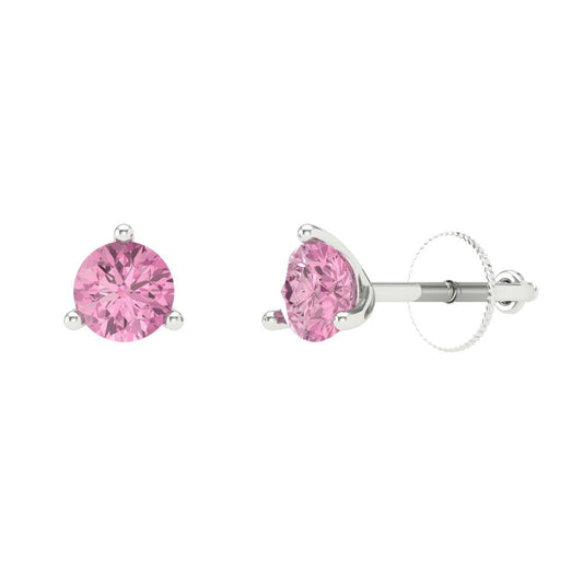 1 ctw Pink Zirconia Studs Earrings | 5mm Round Cut White Gold Screw back | April Birthstone