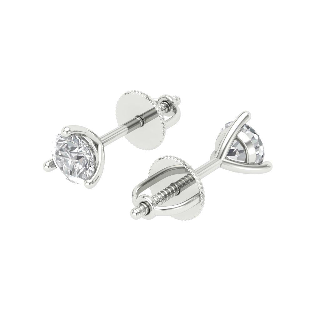 1 ctw Zirconia Diamond Studs Earrings | 5mm Round Cut White Gold Screw back | April Birthstone
