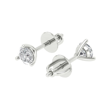 1 ctw Zirconia Diamond Studs Earrings | 5mm Round Cut White Gold Screw back | April Birthstone