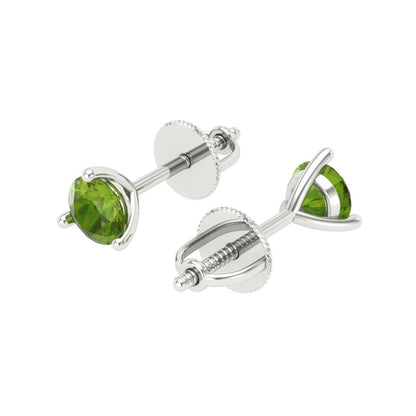 1 ctw Peridot Studs Earrings | 5mm Round Cut White Gold Screw back | August Birthstone