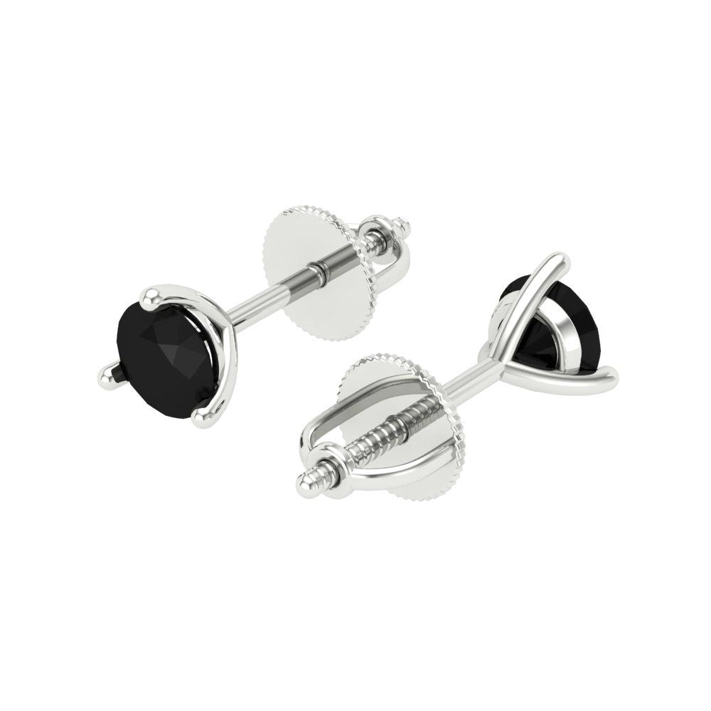 1 ctw Onyx Studs Earrings | 5mm Round Cut White Gold Screw back | July Birthstone