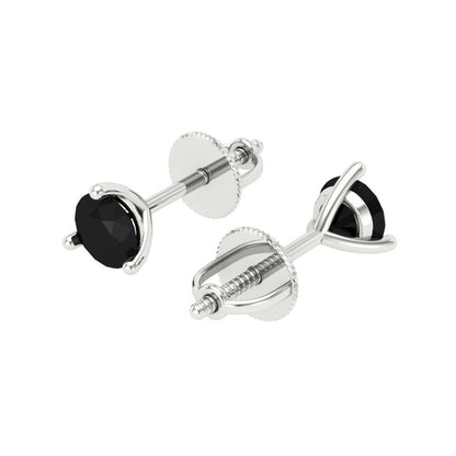1 ctw Onyx Studs Earrings | 5mm Round Cut White Gold Screw back | July Birthstone