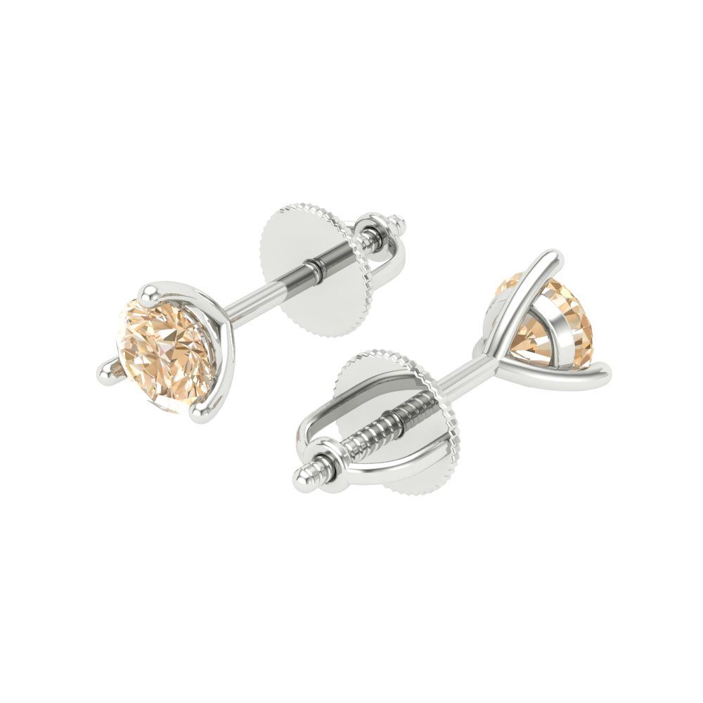 1 ctw Morganite Studs Earrings | 5mm Round Cut White Gold Screw back | February Birthstone