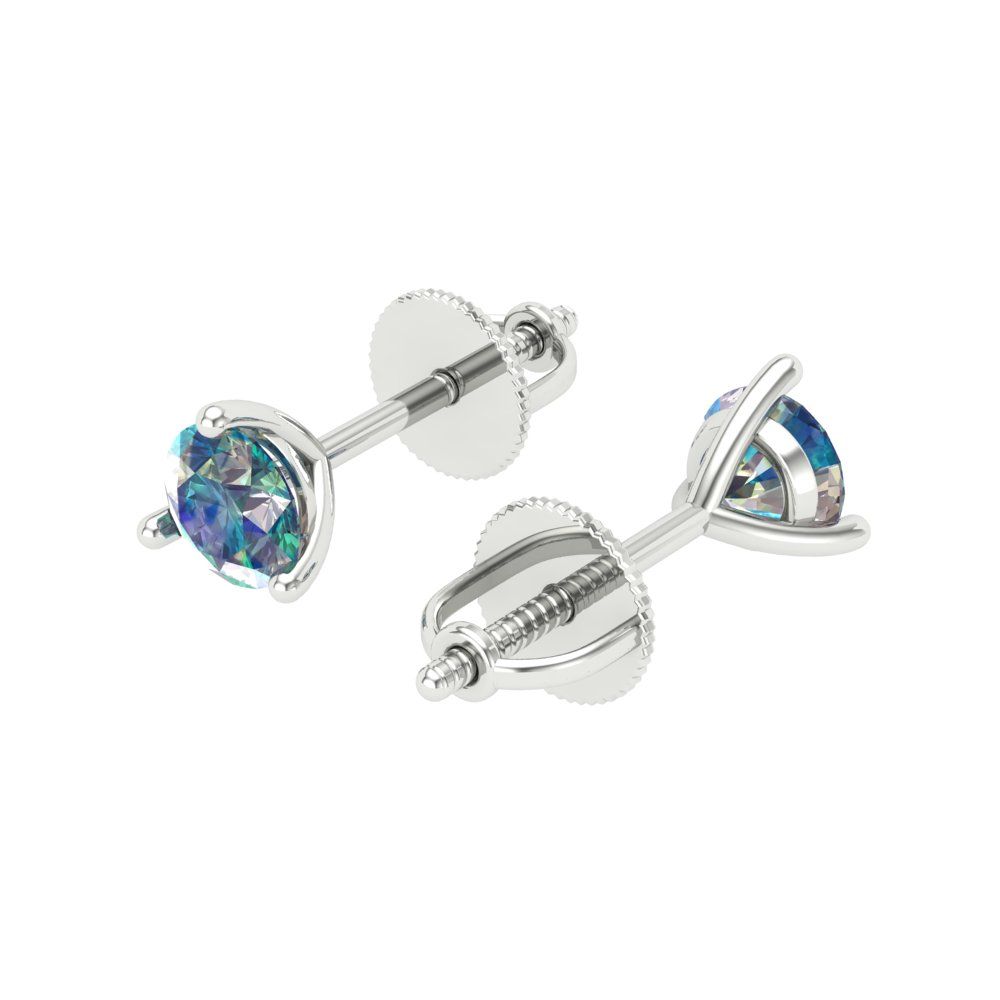 1 ctw Blue Moissanite Studs Earrings | 5mm Round Cut White Gold Screw back | April Birthstone
