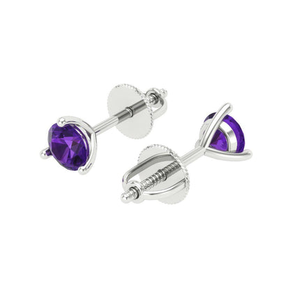 1 ctw Amethyst Studs Earrings | 5mm Round Cut White Gold Screw back | February Birthstone