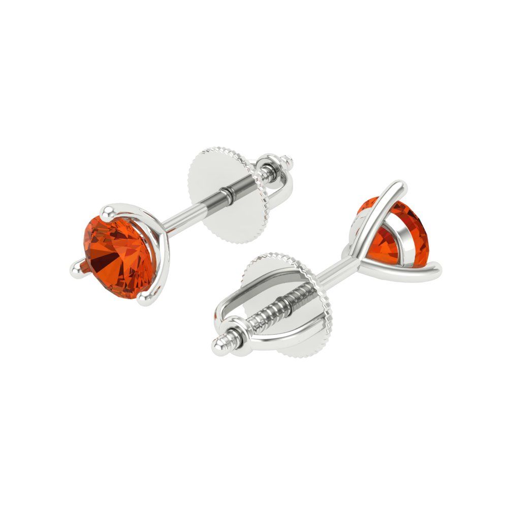 1 ctw Red Zirconia Studs Earrings | 5mm Round Cut White Gold Screw back | April Birthstone