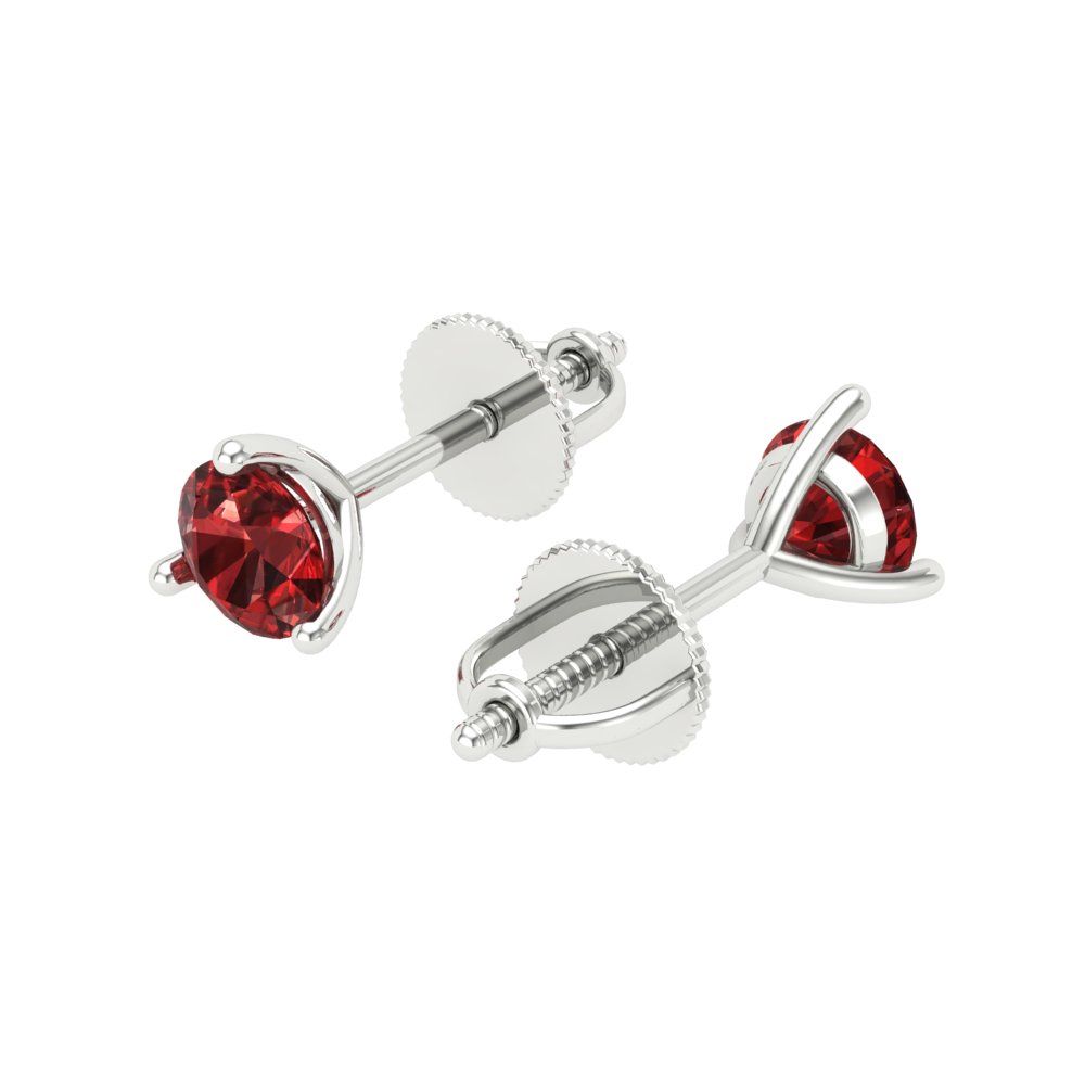 1 ctw Garnet Studs Earrings | 5mm Round Cut White Gold Screw back | January Birthstone