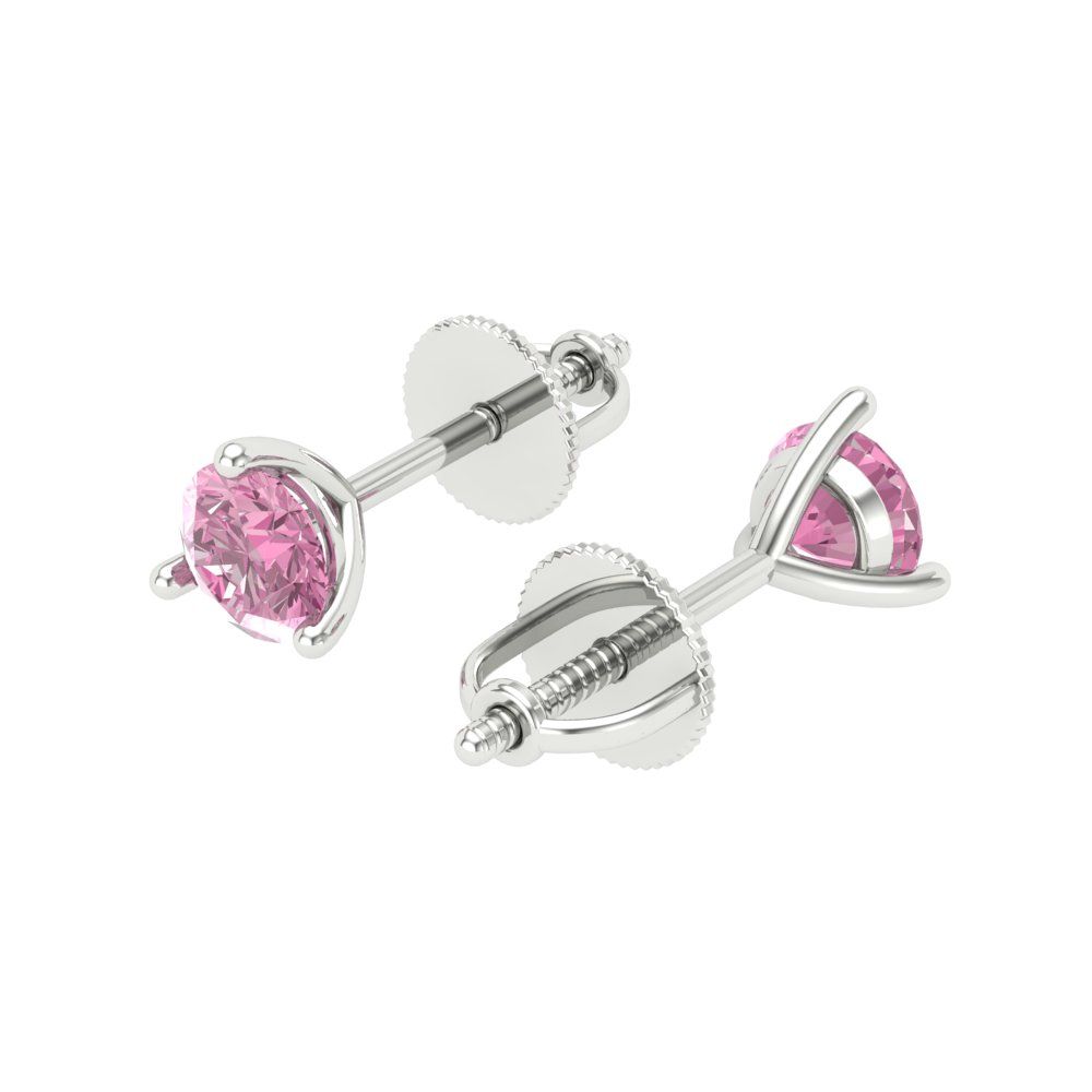 1 ctw Pink Zirconia Studs Earrings | 5mm Round Cut White Gold Screw back | April Birthstone