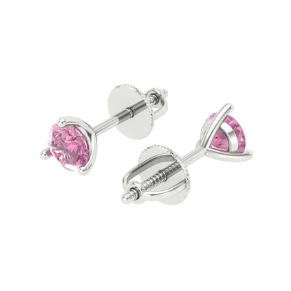 1 ctw Pink Zirconia Studs Earrings | 5mm Round Cut White Gold Screw back | April Birthstone