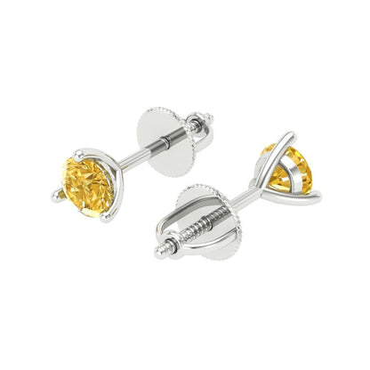 1 ctw Yellow Zirconia Studs Earrings | 5mm Round Cut White Gold Screw back | April Birthstone