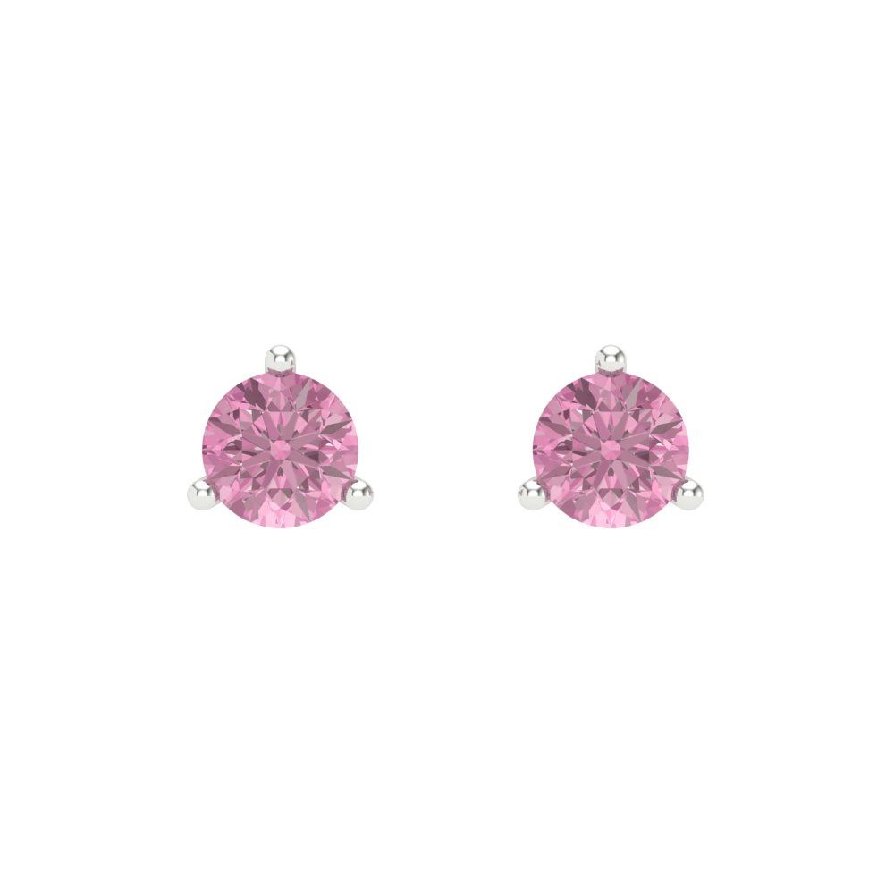 1 ctw Pink Zirconia Studs Earrings | 5mm Round Cut White Gold Screw back | April Birthstone