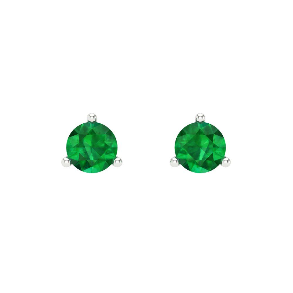 1 ctw Emerald Studs Earrings | 5mm Round Cut White Gold Screw back | May Birthstone