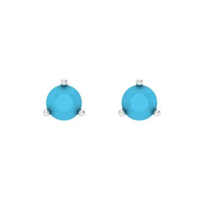 1 ctw Turquoise Studs Earrings | 5mm Round Cut White Gold Screw back | December Birthstone