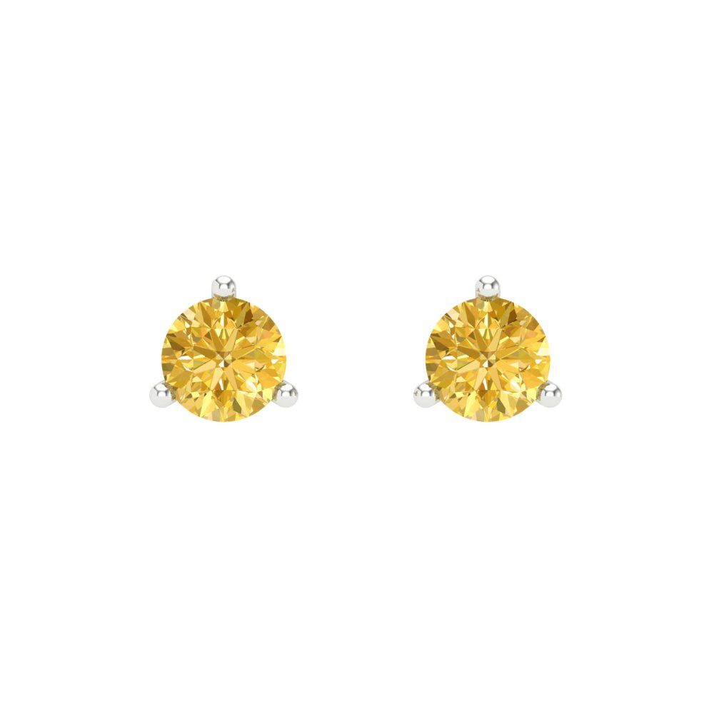 1 ctw Yellow Zirconia Studs Earrings | 5mm Round Cut White Gold Screw back | April Birthstone