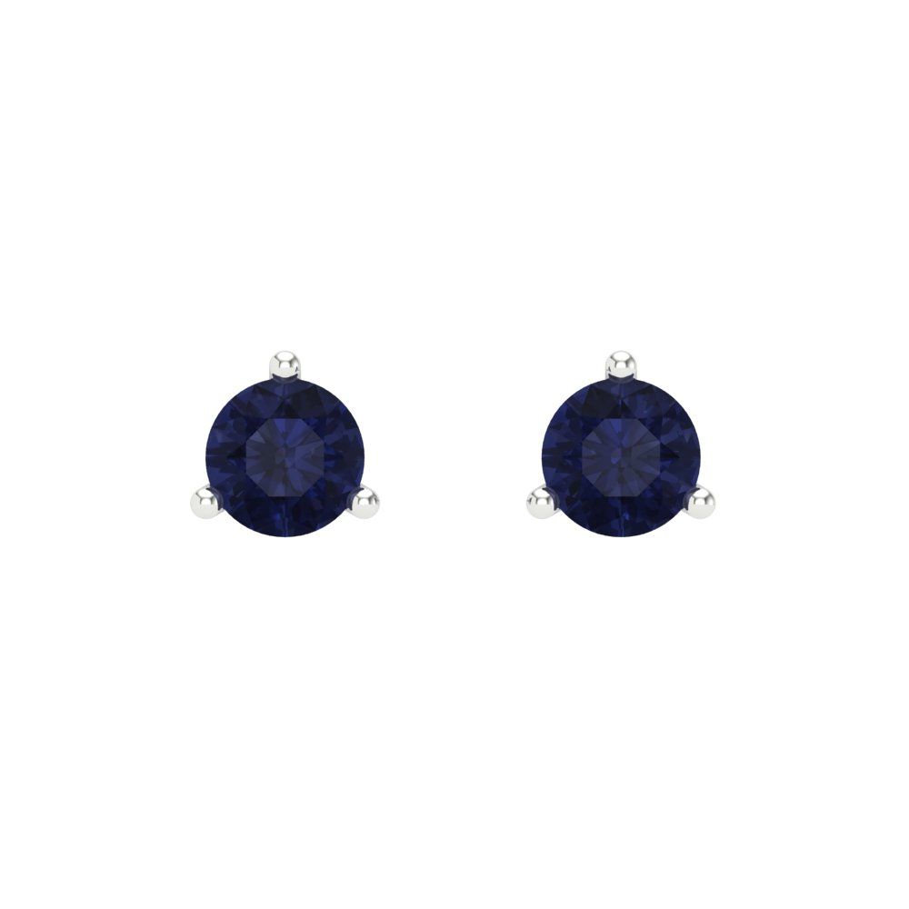 1 ctw Blue Sapphire Studs Earrings | 5mm Round Cut White Gold Screw back | September Birthstone