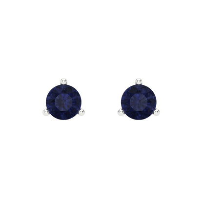 1 ctw Blue Sapphire Studs Earrings | 5mm Round Cut White Gold Screw back | September Birthstone