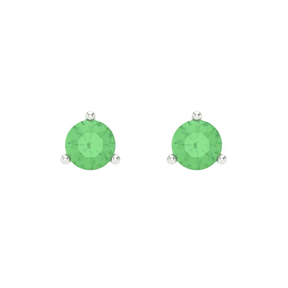 1 ctw Green Zirconia Studs Earrings | 5mm Round Cut White Gold Screw back | April Birthstone