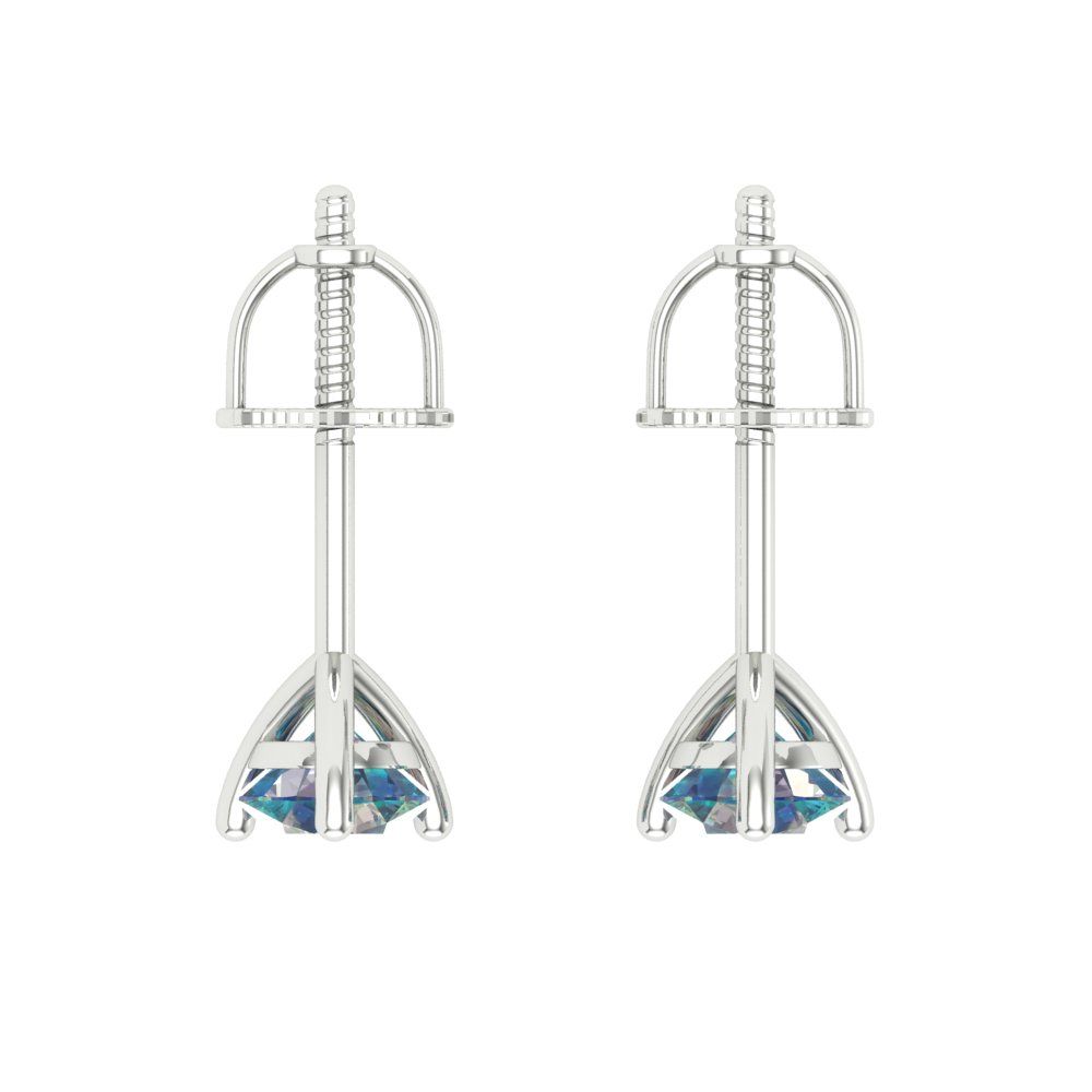 1 ctw Blue Moissanite Studs Earrings | 5mm Round Cut White Gold Screw back | April Birthstone