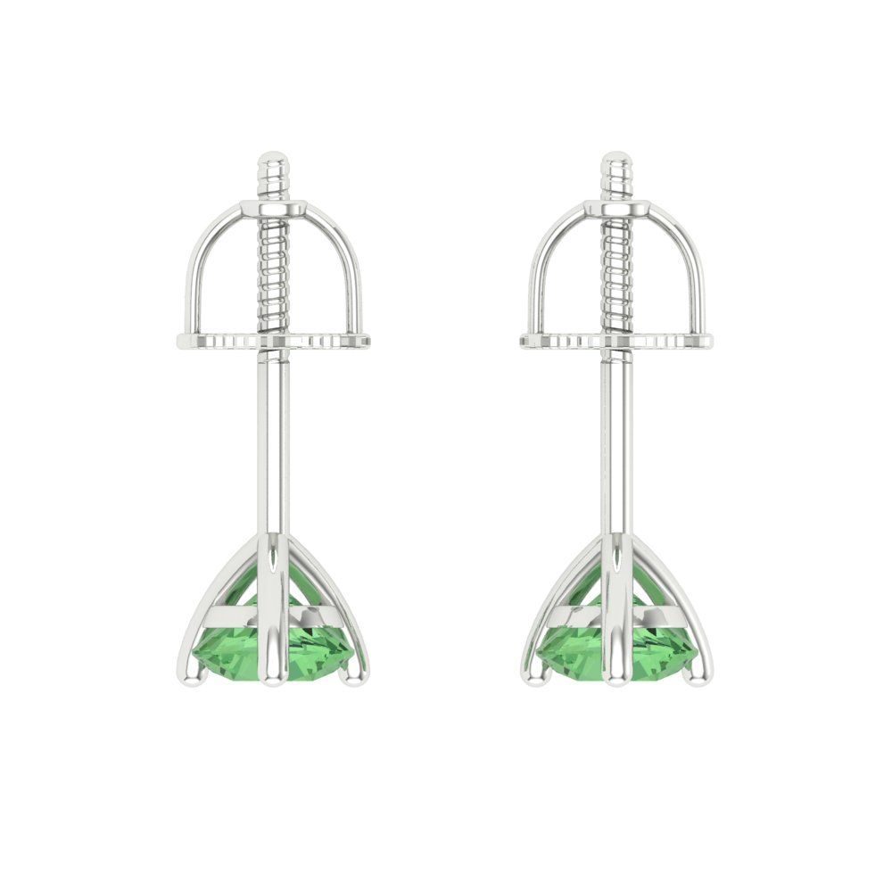 1 ctw Green Zirconia Studs Earrings | 5mm Round Cut White Gold Screw back | April Birthstone