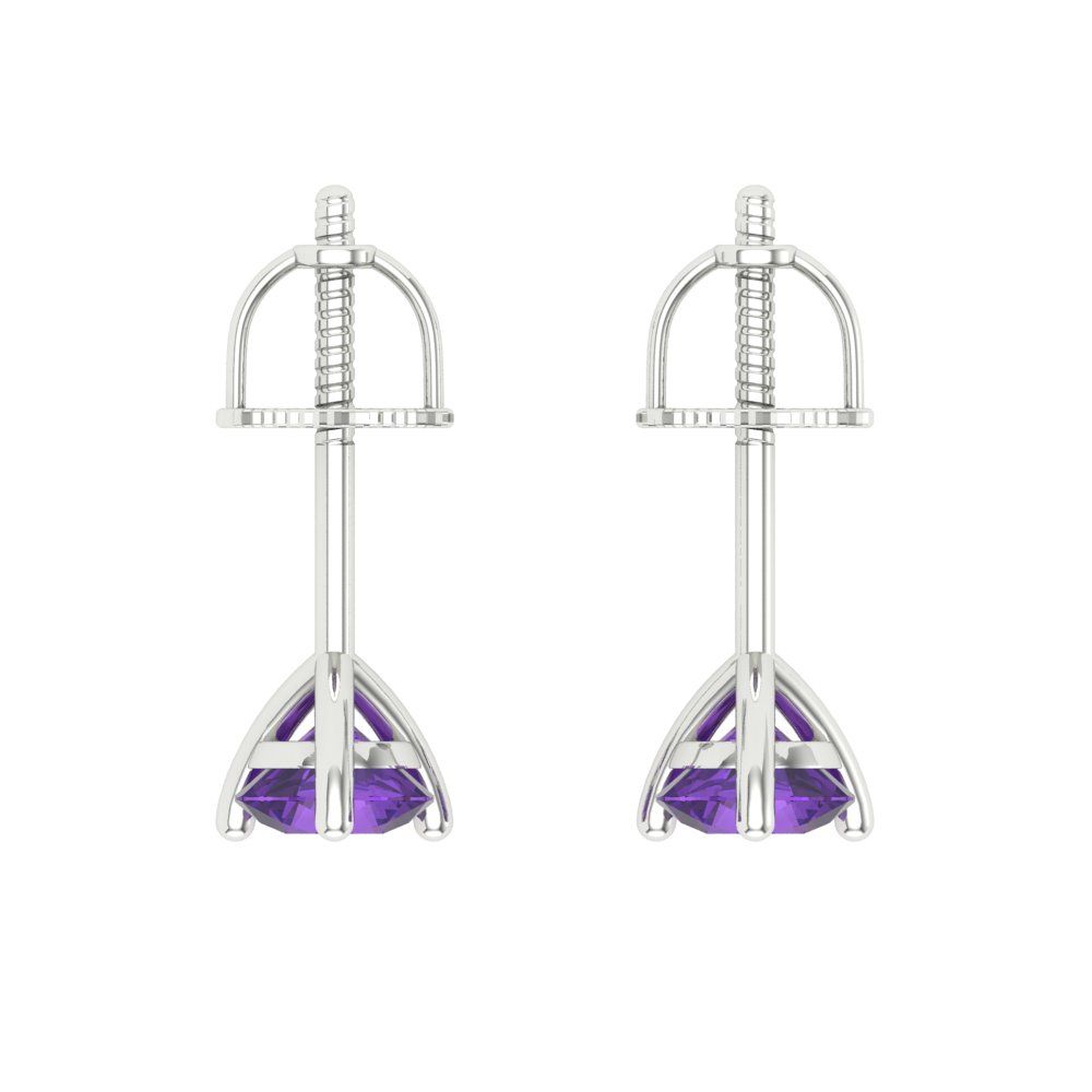 1 ctw Amethyst Studs Earrings | 5mm Round Cut White Gold Screw back | February Birthstone